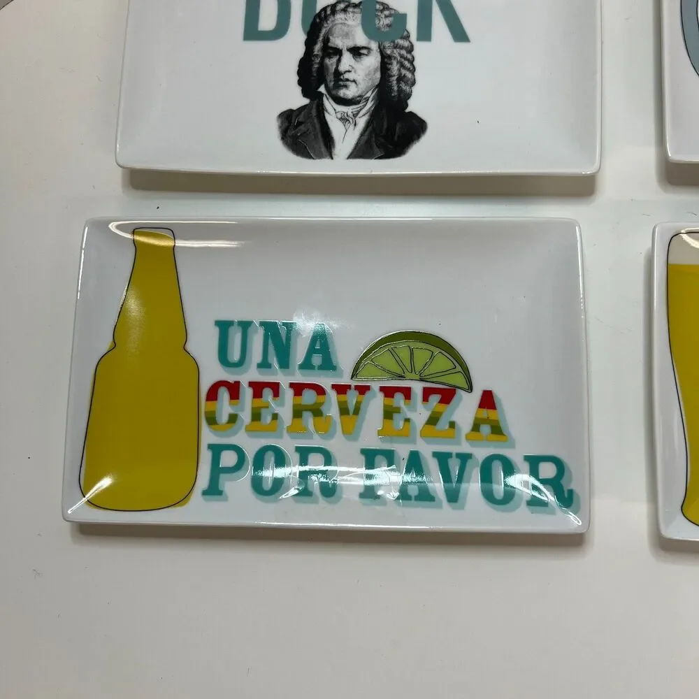 4 CRATE & BARREL Beer Snack Plates oktoberfest party decor table cerveza canada